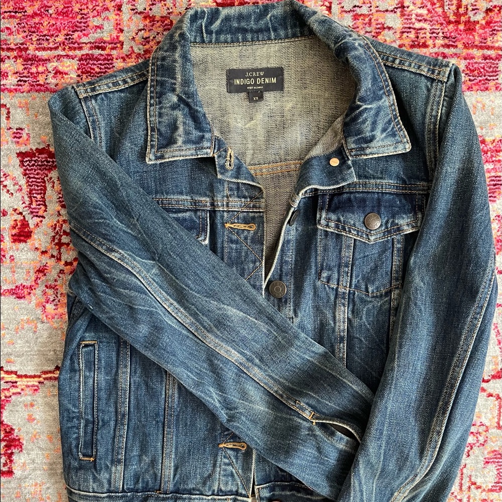 J Crew Distressed Denim Jacket. XS